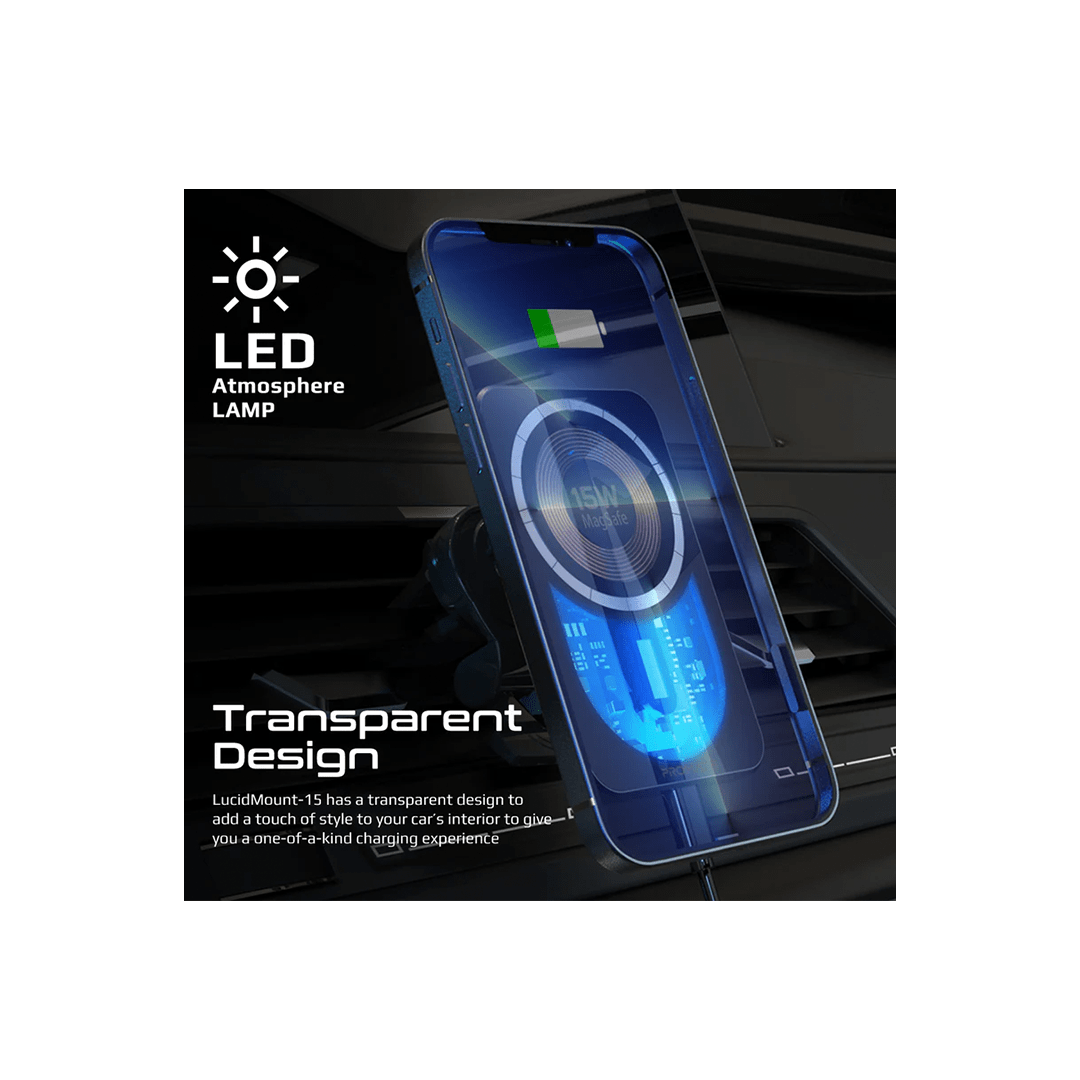Promate LucidMount-15 15W MagSafe Transparent Car Wireless Charger in Qatar Promate LucidMount-15 15W MagSafe Transparent Car Wireless Charger in Qatar